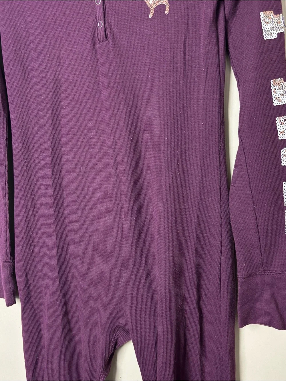 Victoria's Secret PINK Bling Thermal Long Jane One Piece Onesie Pajama Size S
